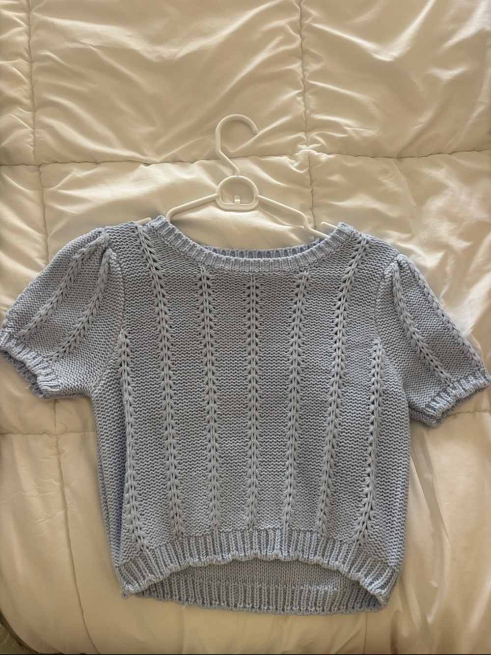 Light Blue Knit Short-Sleeve Sweater